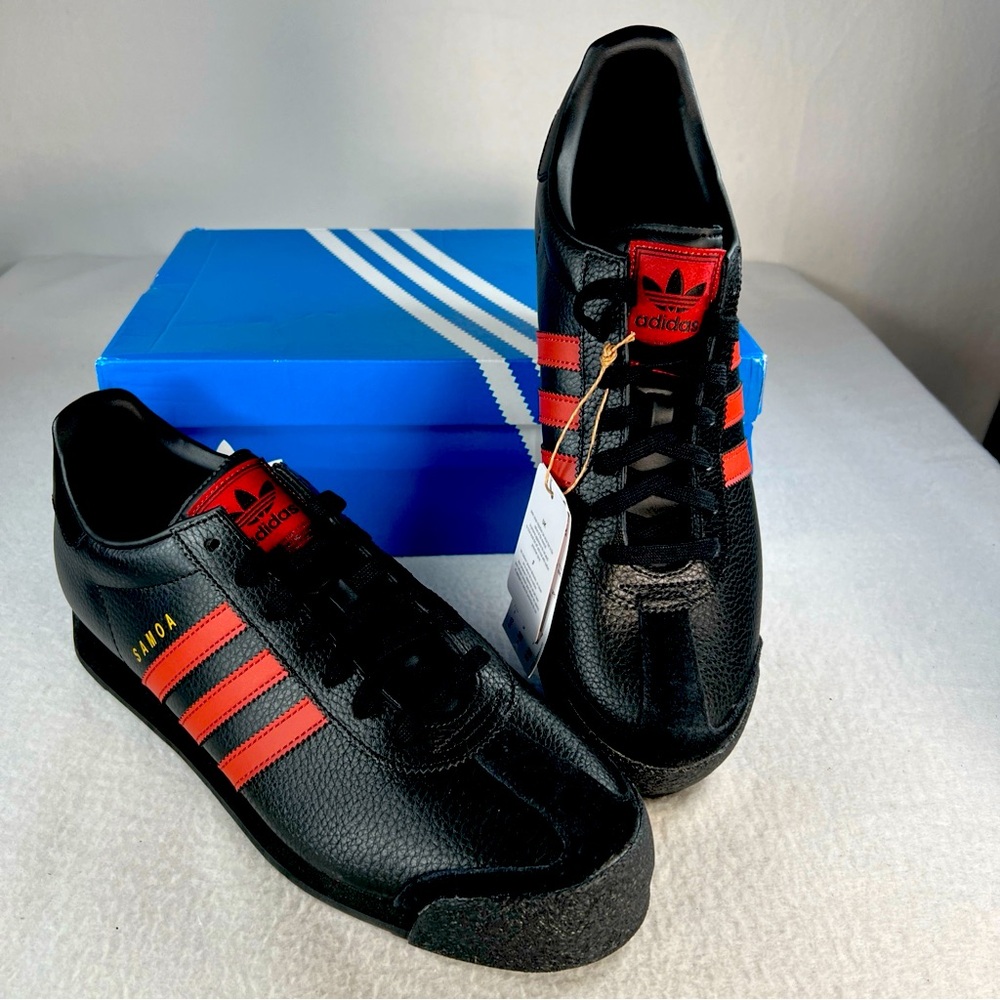 Adidas Samoa Men’s Size 12 Sneakers Running Shoes Black Red JQ0046 + Box NWT